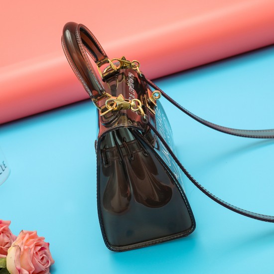 Trendy Women's Beach Kelly Bag - PVC Transparent Letter Jelly Crossbody, Large Capacity Casual Birkin Top-Handle Bag