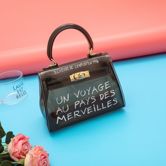 Trendy Women's Beach Kelly Bag - PVC Transparent Letter Jelly Crossbody, Large Capacity Casual Birkin Top-Handle Bag
