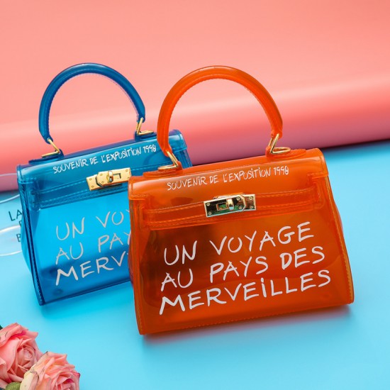 Trendy Women's Beach Kelly Bag - PVC Transparent Letter Jelly Crossbody, Large Capacity Casual Birkin Top-Handle Bag