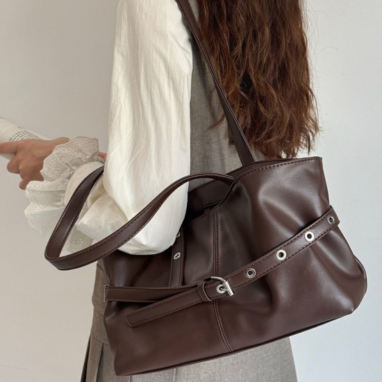 Korean-Style Casual Retro Large-Capacity Tote Bag - 2025 Autumn & Winter New Moto Bag, Minimalist Versatile Shoulder Bag