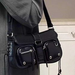 Women's Baguette Bag - Moto-Style Sweet & Edgy Y2K Girly Shoulder/Armpit Bag, Fashion Black Luxury Versatile Niche Crossbody Bag
