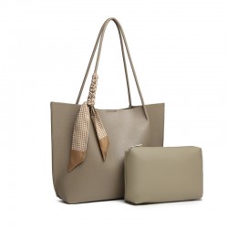 Large Capacity Casual Litchi Grain Women's Bag - 2025 Autumn Winter High-End Tote Bag, Trendy Scarf Accent Single Shoulder Bag