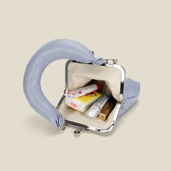 2025 Spring Summer New Women's Bag - Korean-Style Niche Design Clip Top-Handle Bag, Versatile Solid Color Chain Crossbody