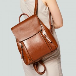 2025 New Leather-Trimmed Backpack - Waxed Leather Retro Style School Bag, Trendy Large Capacity Travel Bag for Women