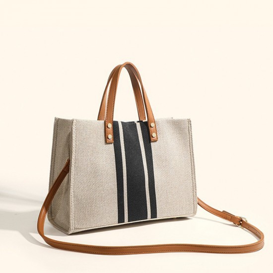Large Capacity Color Block Women's Briefcase - 2025 New Minimalist Canvas Tote Bag, Top-Handle & Crossbody