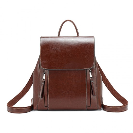 2025 New Leather-Trimmed Backpack - Waxed Leather Retro Style School Bag, Trendy Large Capacity Travel Bag for Women