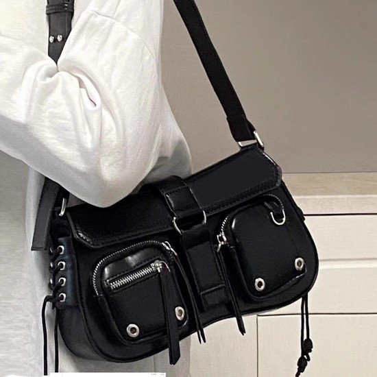 Women's Baguette Bag - Moto-Style Sweet & Edgy Y2K Girly Shoulder/Armpit Bag, Fashion Black Luxury Versatile Niche Crossbody Bag