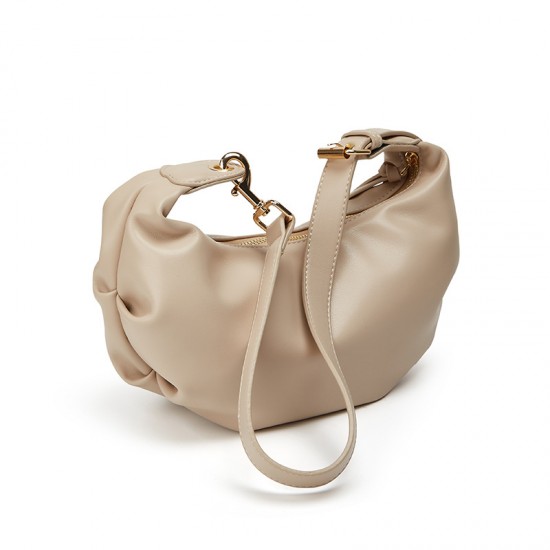 2025 Korean-Style Soft Leather Women's Bag - Wrinkle-Textured Versatile Dumpling Bag, Niche Casual Shoulder/Crossbody Horn Bag