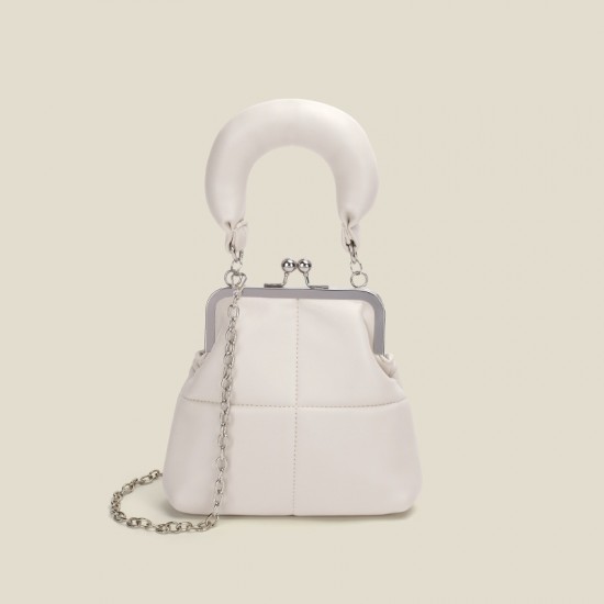 2025 Spring Summer New Women's Bag - Korean-Style Niche Design Clip Top-Handle Bag, Versatile Solid Color Chain Crossbody