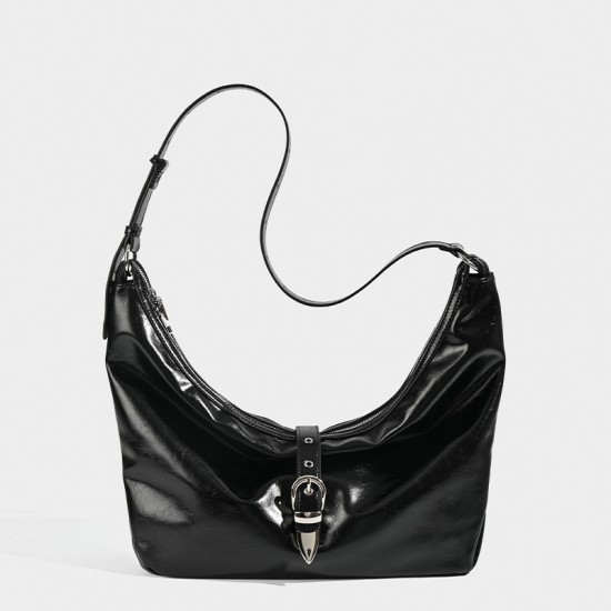 Retro Luxury Waxed Leather Tote Bag - Minimalist Large-Capacity Shoulder/Armpit Bag, Trendy Buckle Crossbody Bag for Women