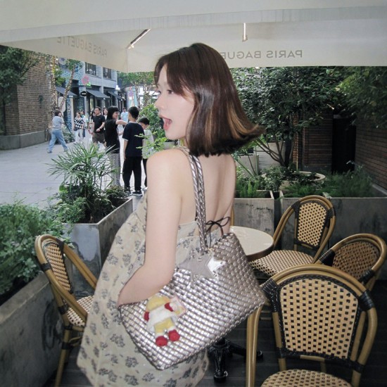 Korean-Style Large-Capacity Parent-Child Tote Bag - Handmade Woven Bag, Commuter Armpit/Shoulder Bag, Minimalist Fashion Handheld Bag