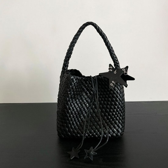Qiangqiang's Same-Style Luxury Handbag - Handmade Woven Champagne Gold Mini Bucket Bag, Armpit/Shoulder/Handheld Tote Bag