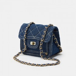 Fashionable denim mini bag for women, simple chain square bag, casual shoulder bag, fresh and cute diamond pattern crossbody bag.