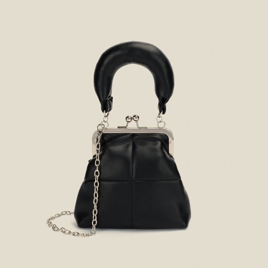 2025 Spring Summer New Women's Bag - Korean-Style Niche Design Clip Top-Handle Bag, Versatile Solid Color Chain Crossbody