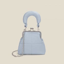 2025 Spring Summer New Women's Bag - Korean-Style Niche Design Clip Top-Handle Bag, Versatile Solid Color Chain Crossbody