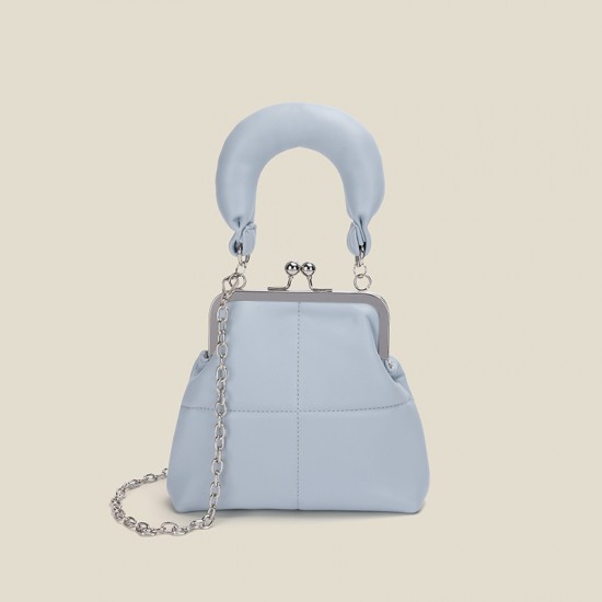 2025 Spring Summer New Women's Bag - Korean-Style Niche Design Clip Top-Handle Bag, Versatile Solid Color Chain Crossbody