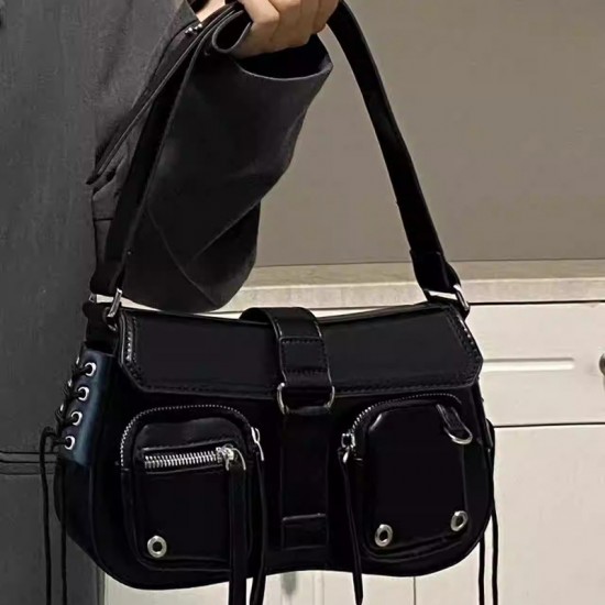 Women's Baguette Bag - Moto-Style Sweet & Edgy Y2K Girly Shoulder/Armpit Bag, Fashion Black Luxury Versatile Niche Crossbody Bag