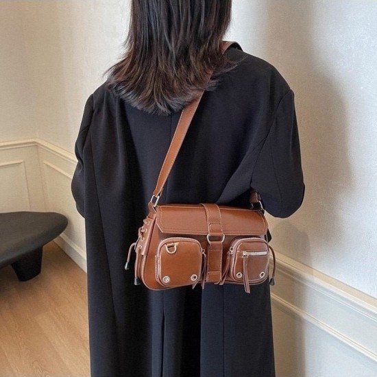 Niche Design Textured Edgy Y2K Girly Armpit Bag - Baguette Bag for Women, 2025 New Moto-Style Shoulder/Crossbody Bag