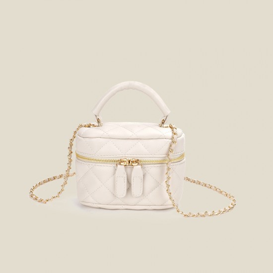 2025 Spring Summer New Women's Bag - Versatile Solid Color Box Bag, High-End Top-Handle Quilted Chain Mini Crossbody