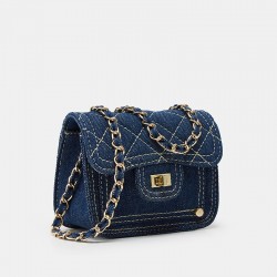 Fashionable denim mini bag for women, simple chain square bag, casual shoulder bag, fresh and cute diamond pattern crossbody bag.