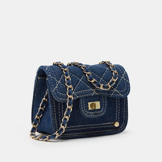 Fashionable denim mini bag for women, simple chain square bag, casual shoulder bag, fresh and cute diamond pattern crossbody bag.