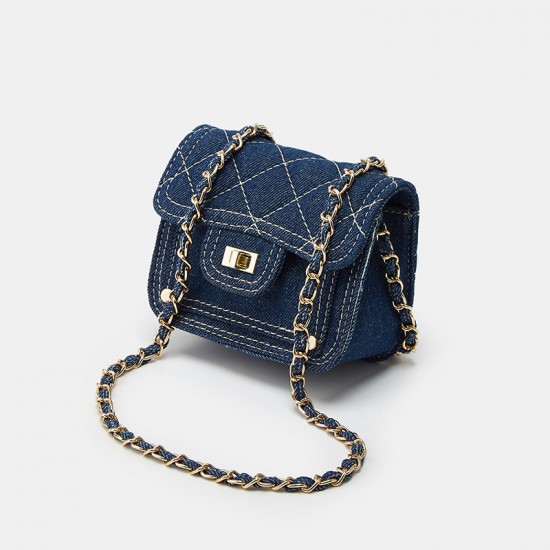 Fashionable denim mini bag for women, simple chain square bag, casual shoulder bag, fresh and cute diamond pattern crossbody bag.