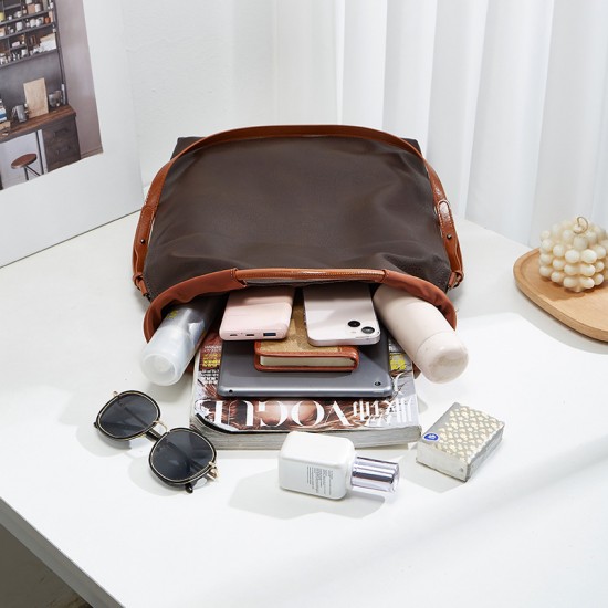 Large Capacity Fashion Retro Tote Bag - European American Style Elegant Crossbody, 2025 New Solid Color Minimalist Top-Handle Bag